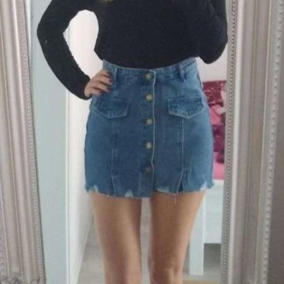 Button Front Denim Skort - Picture 3 of 4